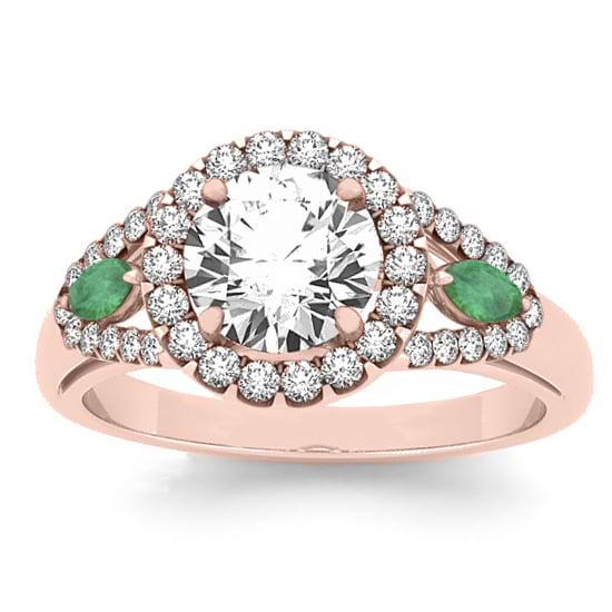 Diamond & Marquise Emerald Engagement Ring 14k Rose Gold (1.59ct)