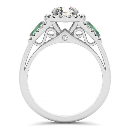 Diamond & Marquise Emerald Engagement Ring 14k White Gold (1.59ct)