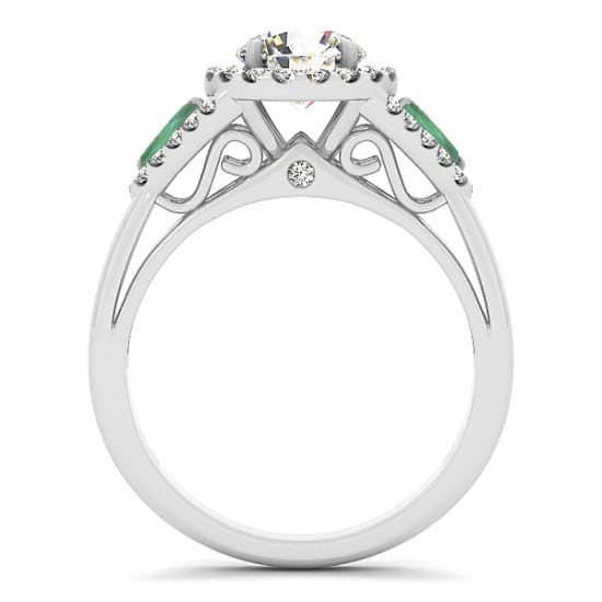 Diamond & Marquise Emerald Engagement Ring 18k White Gold (1.59ct)