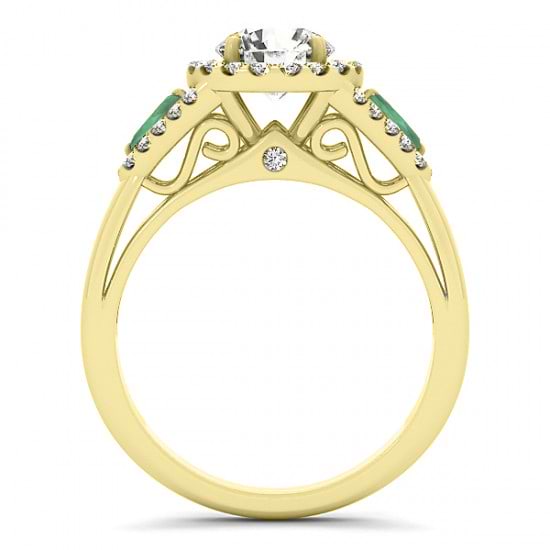 Diamond & Marquise Emerald Engagement Ring 18k Yellow Gold (1.59ct)