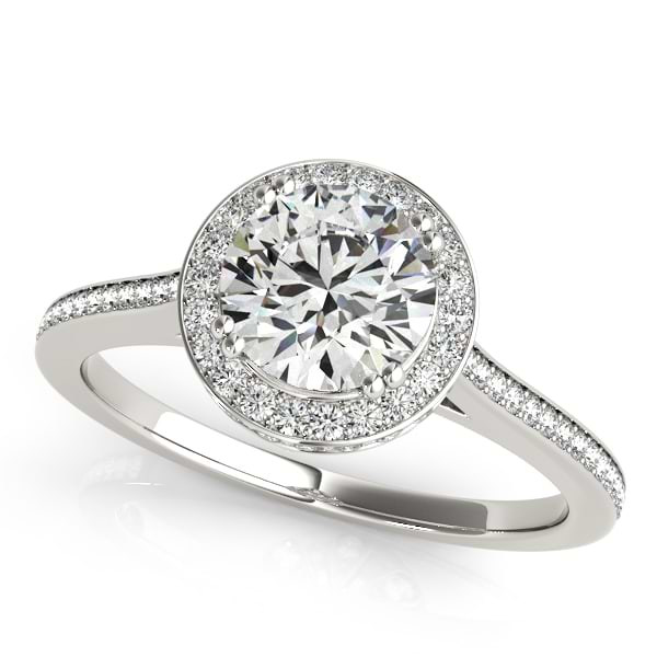 Diamond Halo Round Engagement Ring in 14k White Gold (0.48ct)