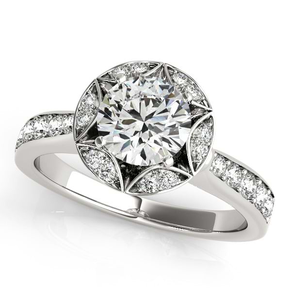Diamond Star Engagement Ring with Accents in 14k White Gold 1.40ct