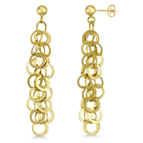 Dangling Link Chandelier Earrings Multi-Hoop Style 14K Yellow Gold