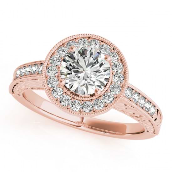 Diamond Halo Antique Style Design Engagement Ring 14k Rose Gold (1.08ct)