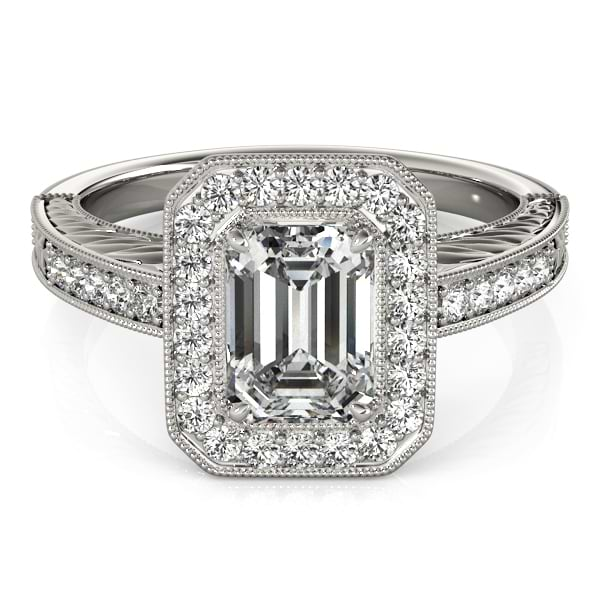 Antique Emerald Cut Diamond Engagement Ring 14k White Gold (1.80ct)