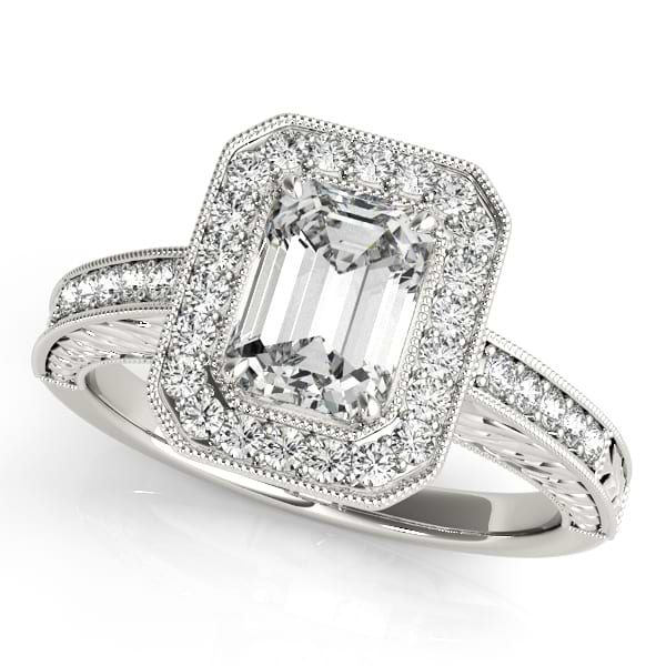 Antique Emerald Cut Diamond Engagement Ring 18k White Gold (1.80ct)