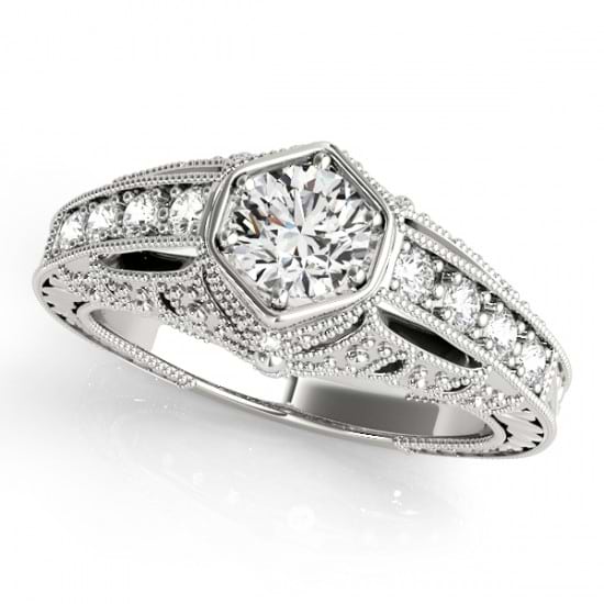 Diamond Antique Style Engagement Ring 14k White Gold (0.62ct)