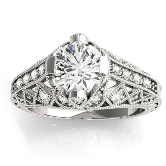 Diamond Antique Style Engagement Ring Setting 14K White Gold (0.20ct)