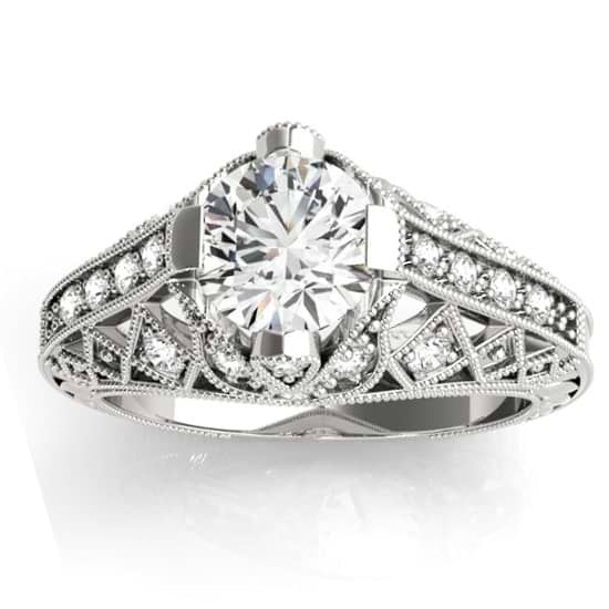 Diamond Antique Style Engagement Ring Setting 18K White Gold (0.20ct)