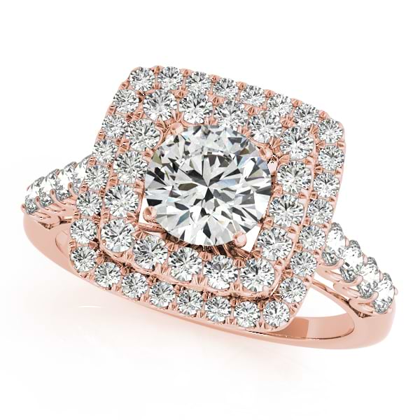 Square Double Diamond Halo Engagement Ring 14k Rose Gold (2.63ct)