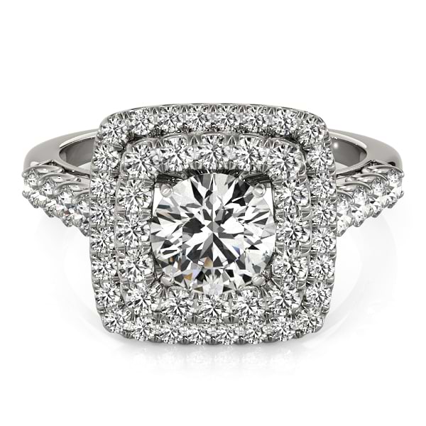 Square Double Diamond Halo Engagement Ring 18k White Gold (2.63ct)