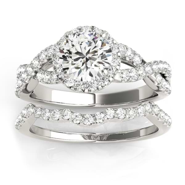 Diamond Infinity Halo Engagement Ring & Band 14k White Gold (0.73ct)