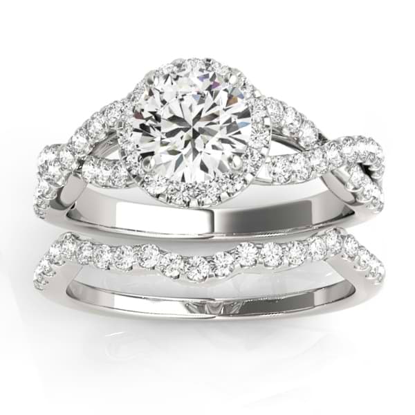 Diamond Infinity Halo Engagement Ring & Band 18k White Gold (0.73ct)