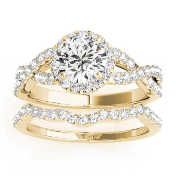 Diamond Infinity Halo Engagement Ring & Band 18k Yellow Gold 0.73ct ...