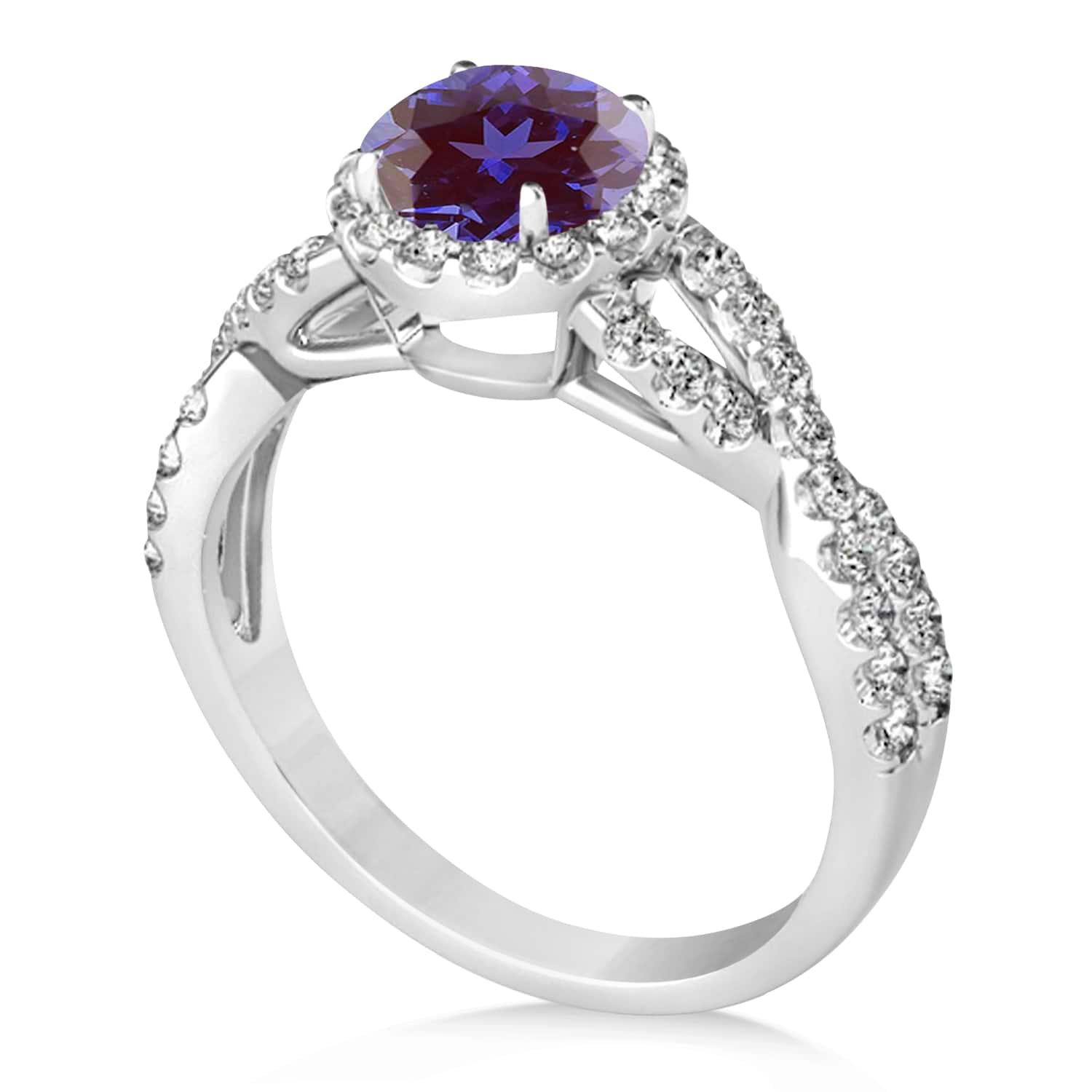 Alexandrite & Diamond Twisted Engagement Ring 14k White Gold 1.80ct