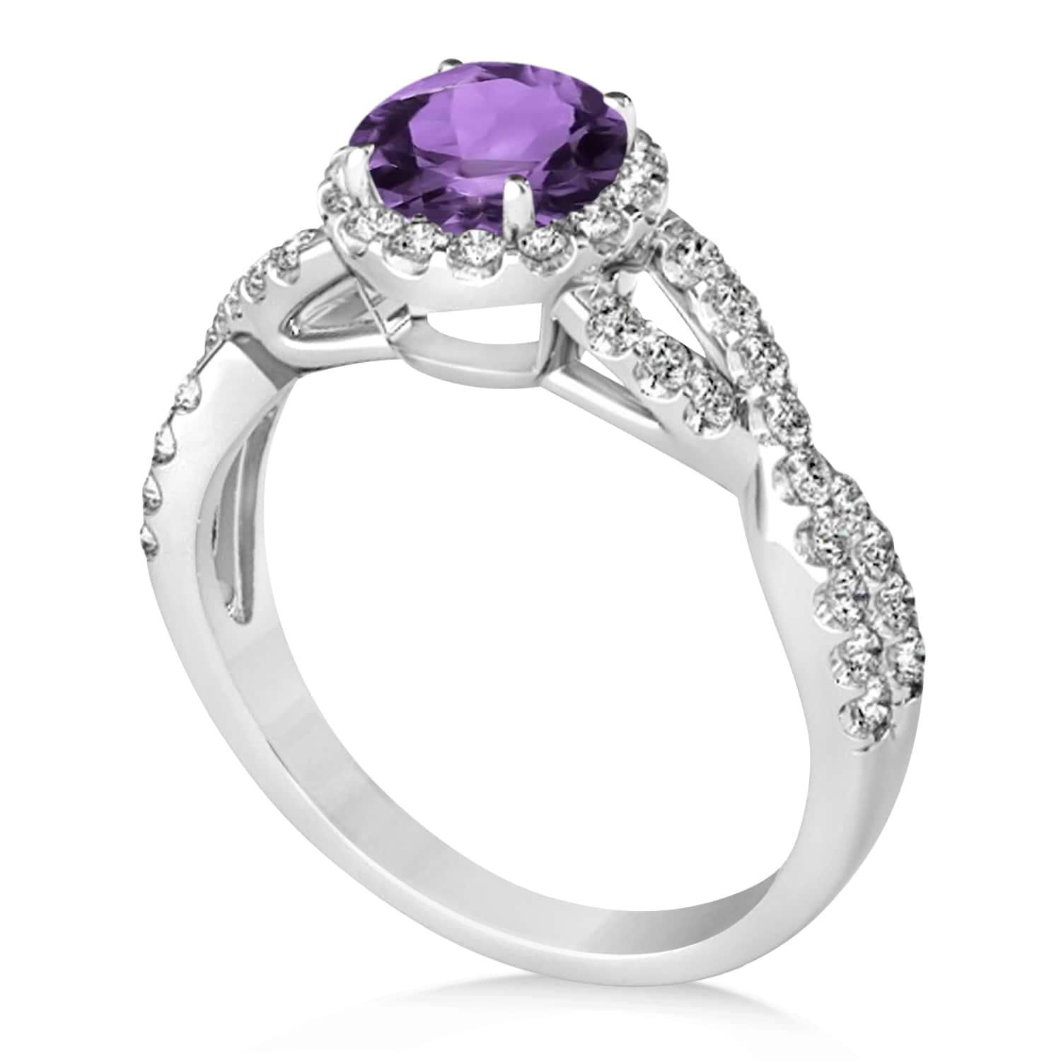 Amethyst & Diamond Twisted Engagement Ring 14k White Gold 1.20ct
