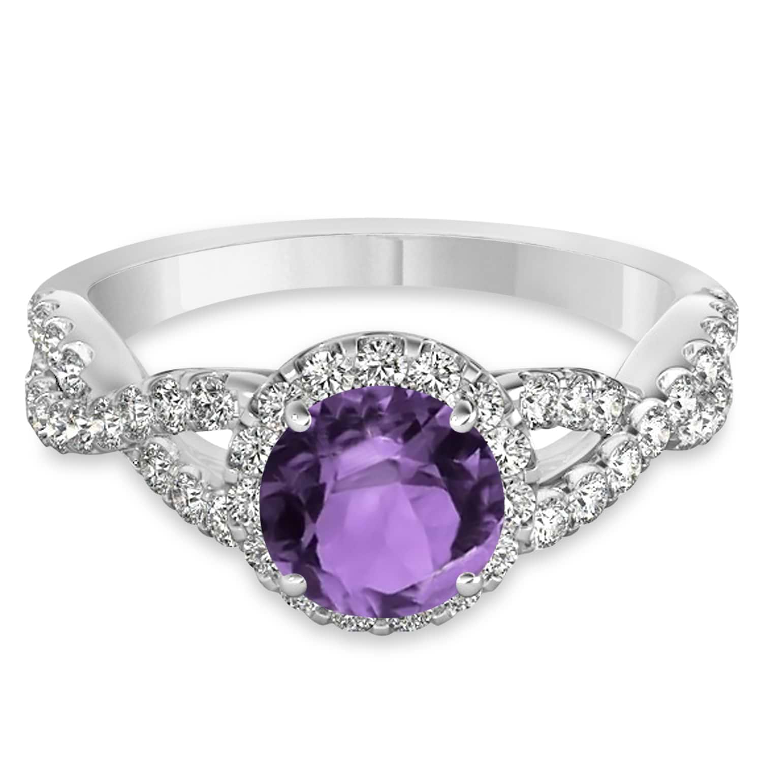 Amethyst & Diamond Twisted Engagement Ring 14k White Gold 1.20ct