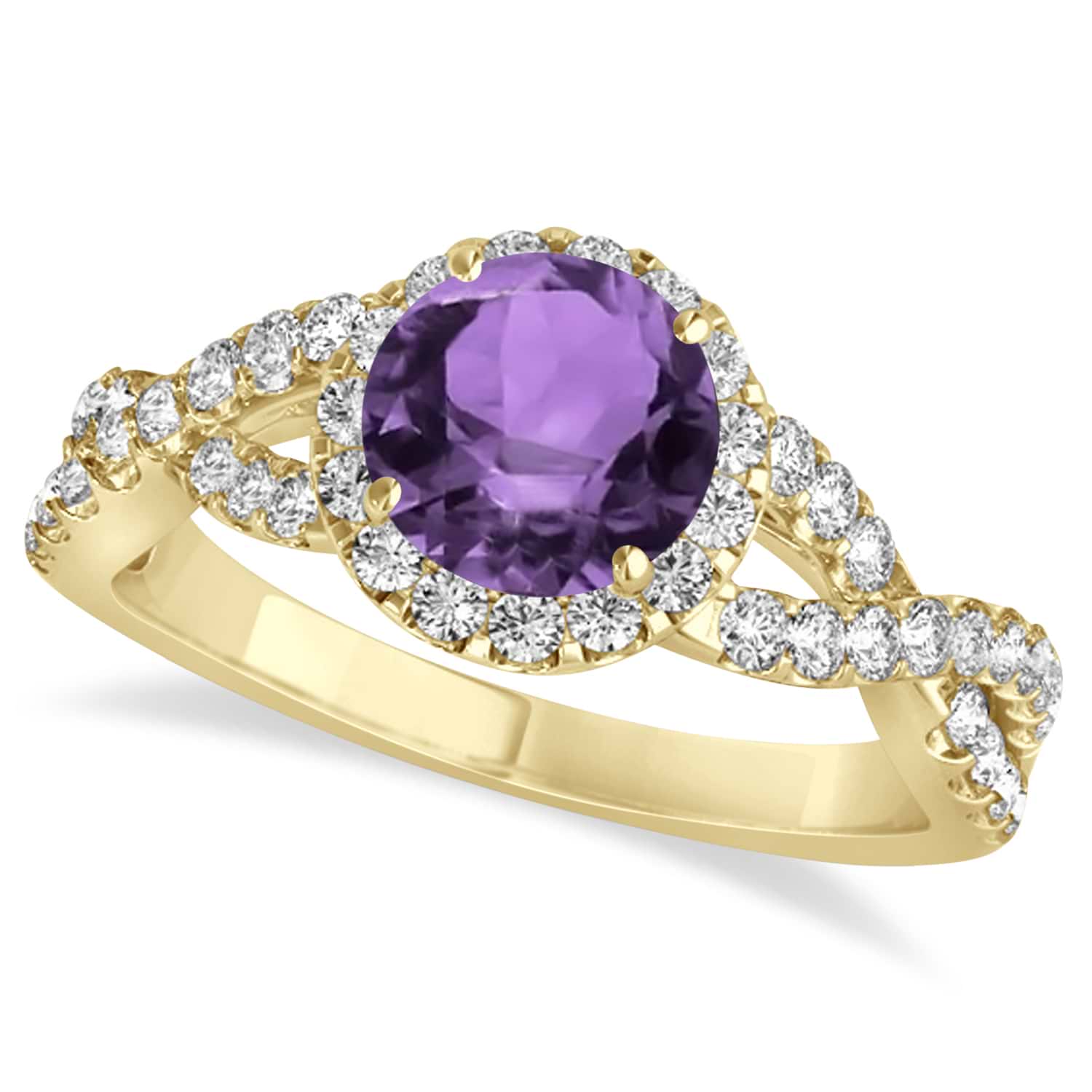 Amethyst & Diamond Twisted Engagement Ring 14k Yellow Gold 1.20ct