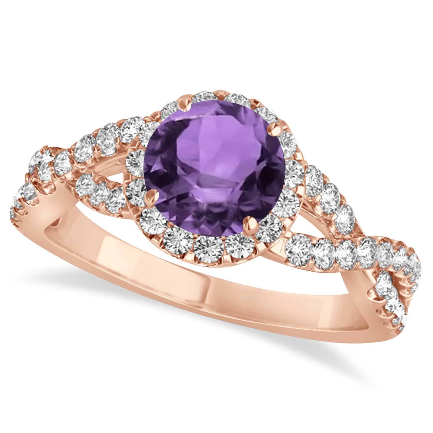 Amethyst & Diamond Twisted Engagement Ring 18k Rose Gold 1.20ct