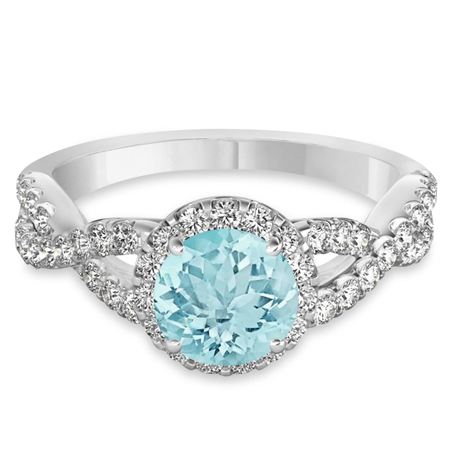 Aquamarine & Diamond Twisted Engagement Ring 18k White Gold 1.25ct