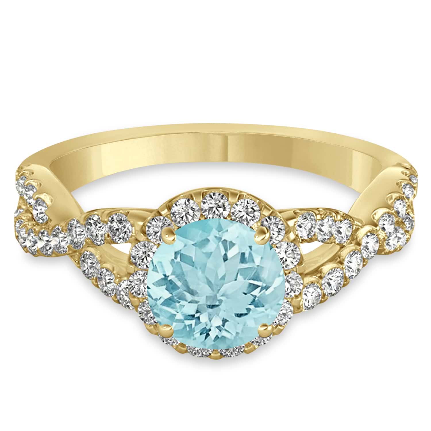 Aquamarine & Diamond Twisted Engagement Ring 18k Yellow Gold 1.25ct