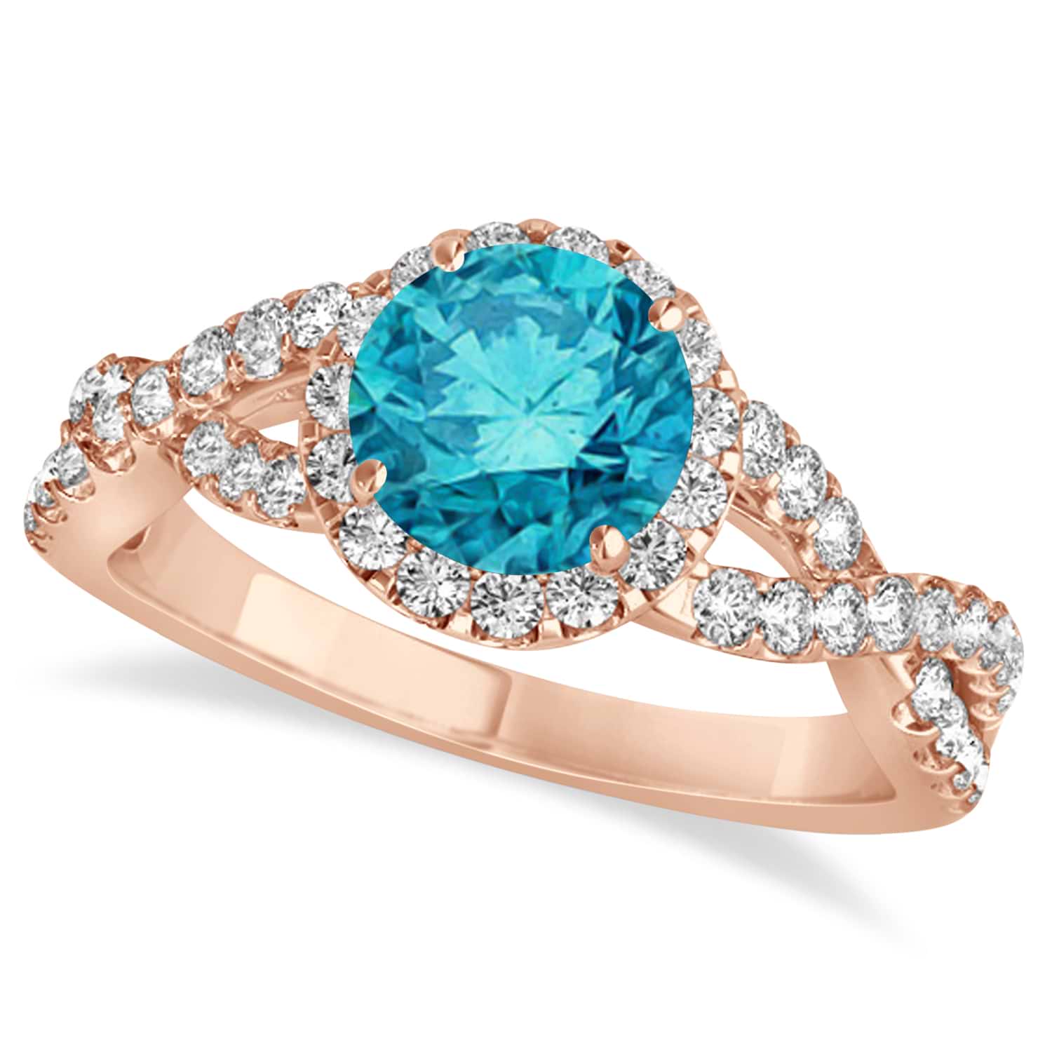 Blue Diamond & Diamond Twisted Engagement Ring 14k Rose Gold 1.30ct