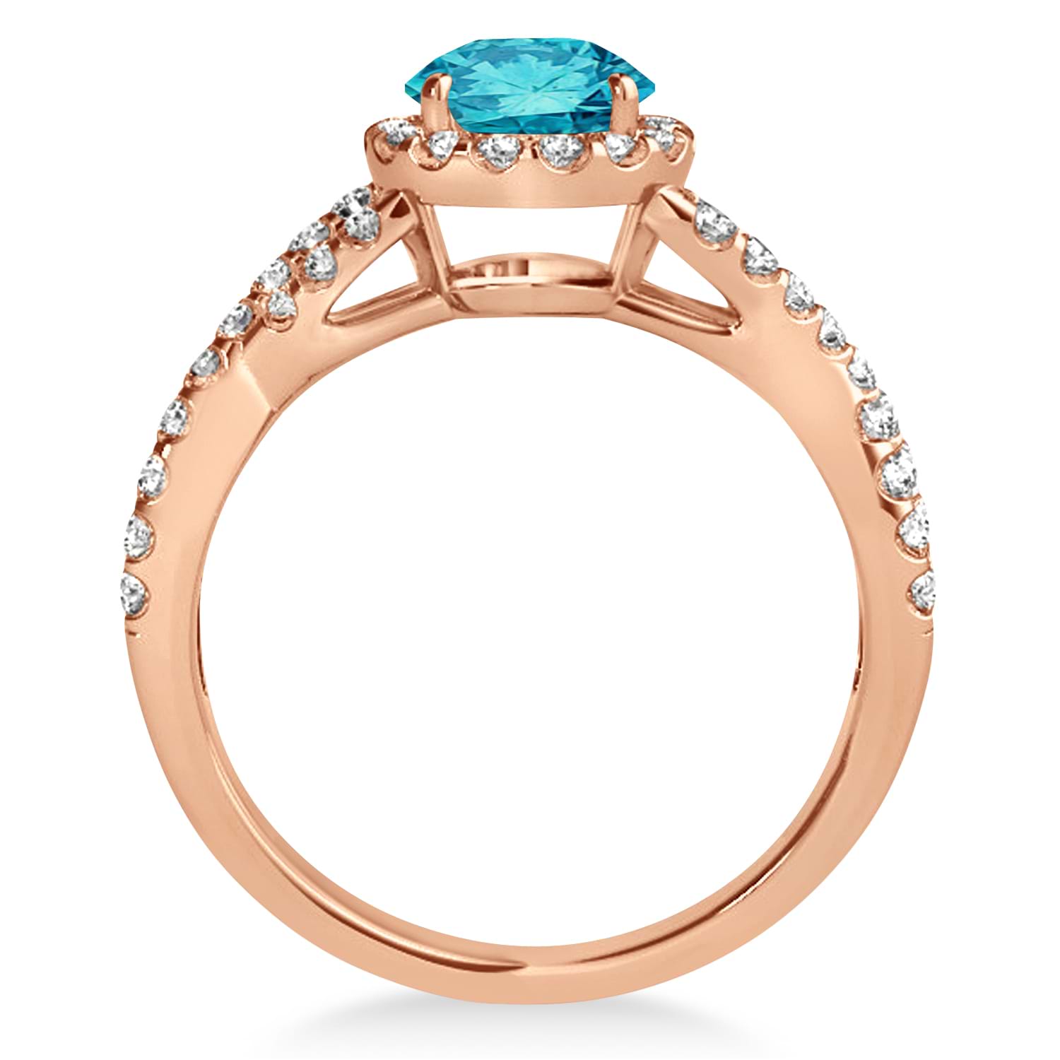 Blue Diamond & Diamond Twisted Engagement Ring 14k Rose Gold 1.30ct