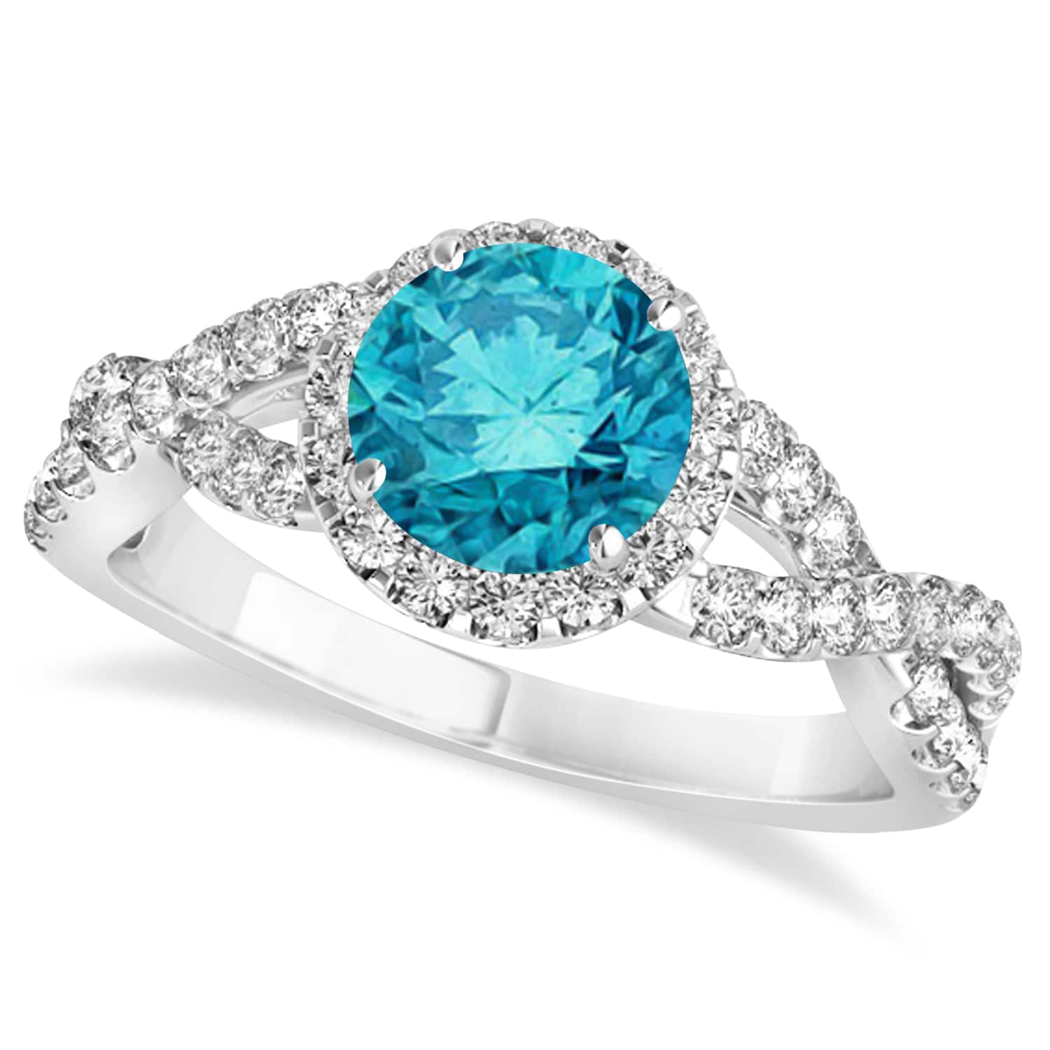 Blue Diamond & Diamond Twisted Engagement Ring Palladium 1.30ct