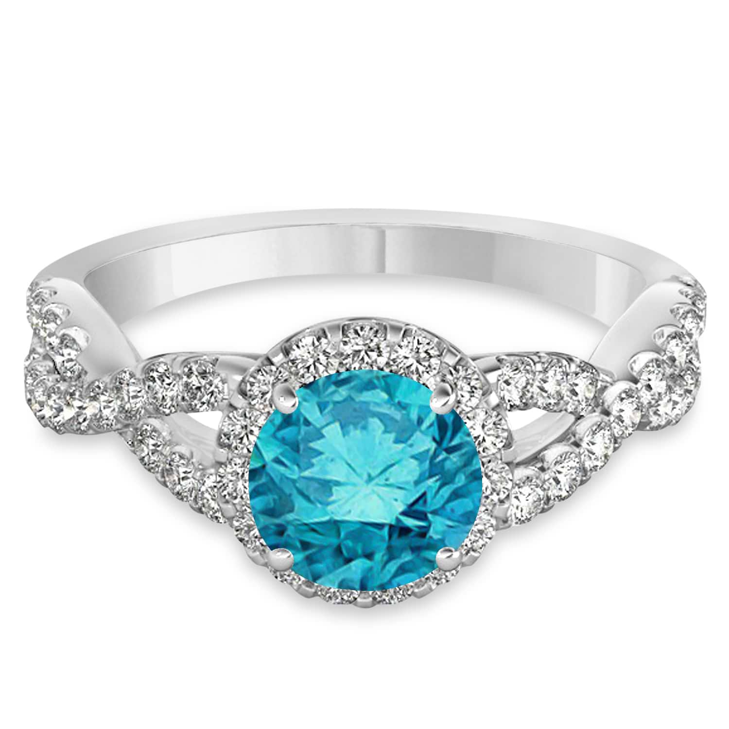 Blue Diamond & Diamond Twisted Engagement Ring Palladium 1.30ct