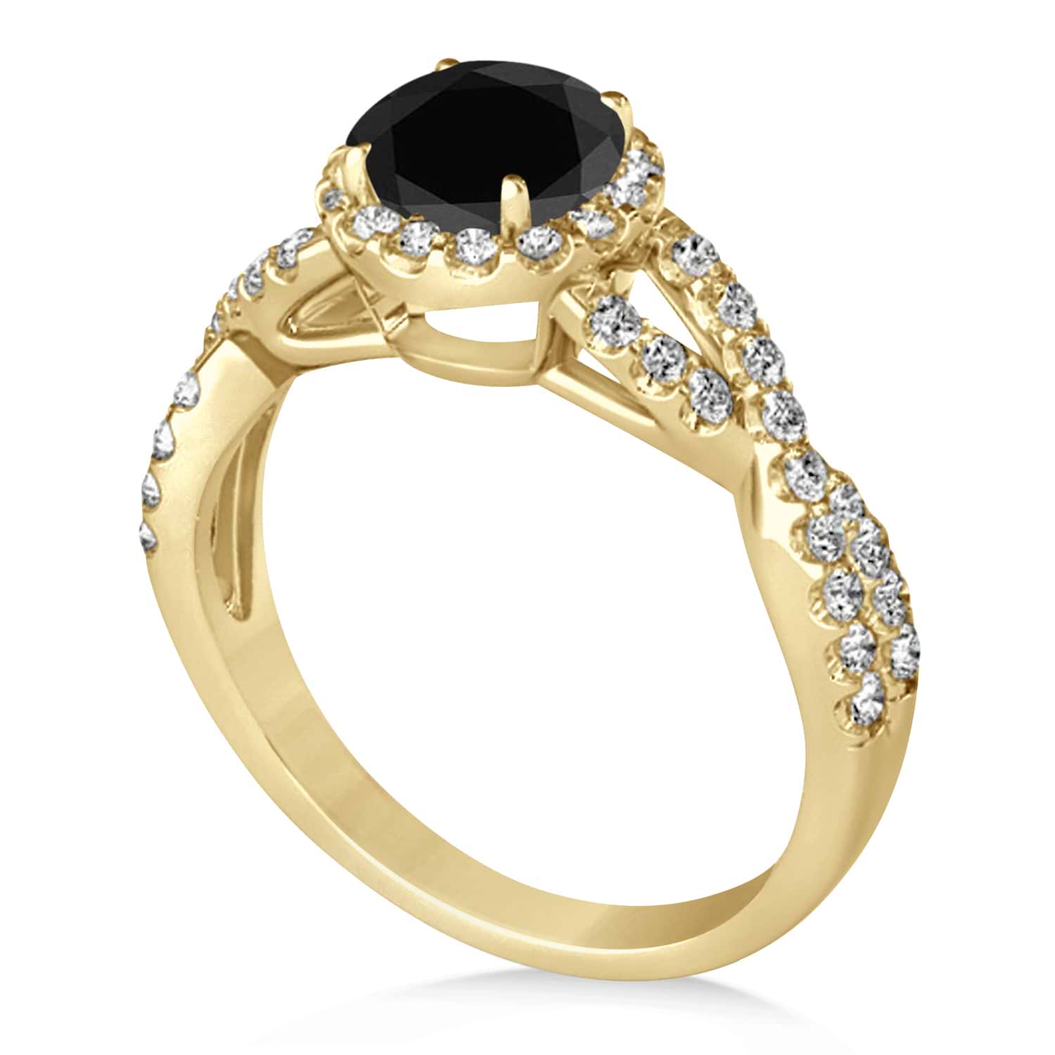 Black Diamond & Diamond Twisted Engagement Ring 14k Yellow Gold 1.30ct