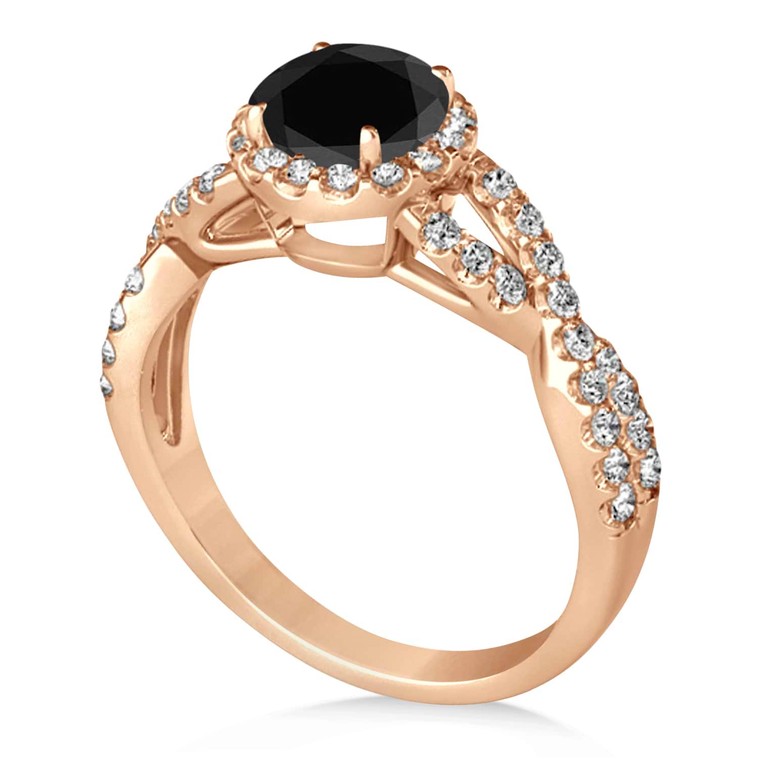 Black Diamond & Diamond Twisted Engagement Ring 18k Rose Gold 1.30ct
