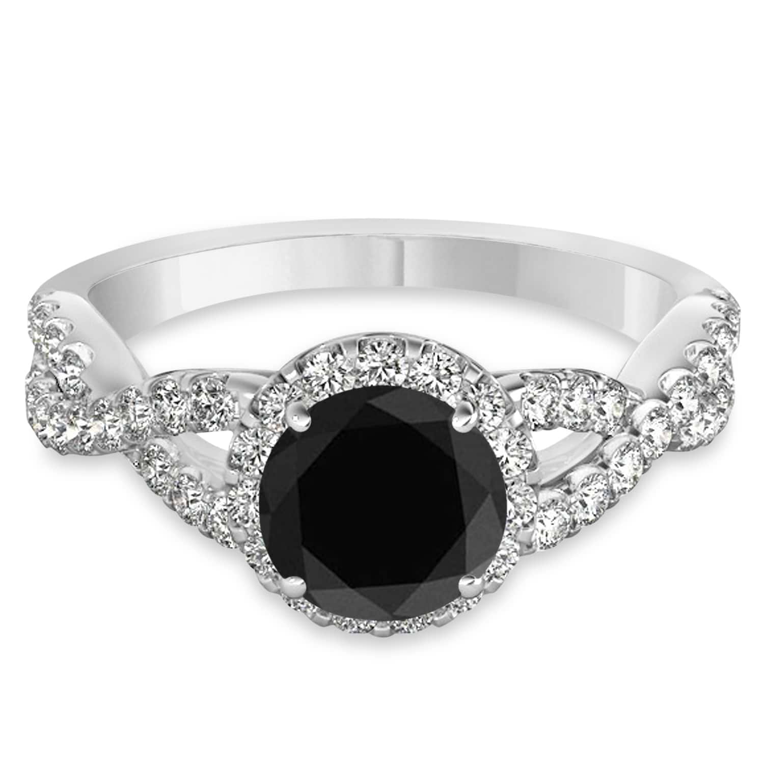 Black Diamond & Diamond Twisted Engagement Ring 18k White Gold 1.30ct