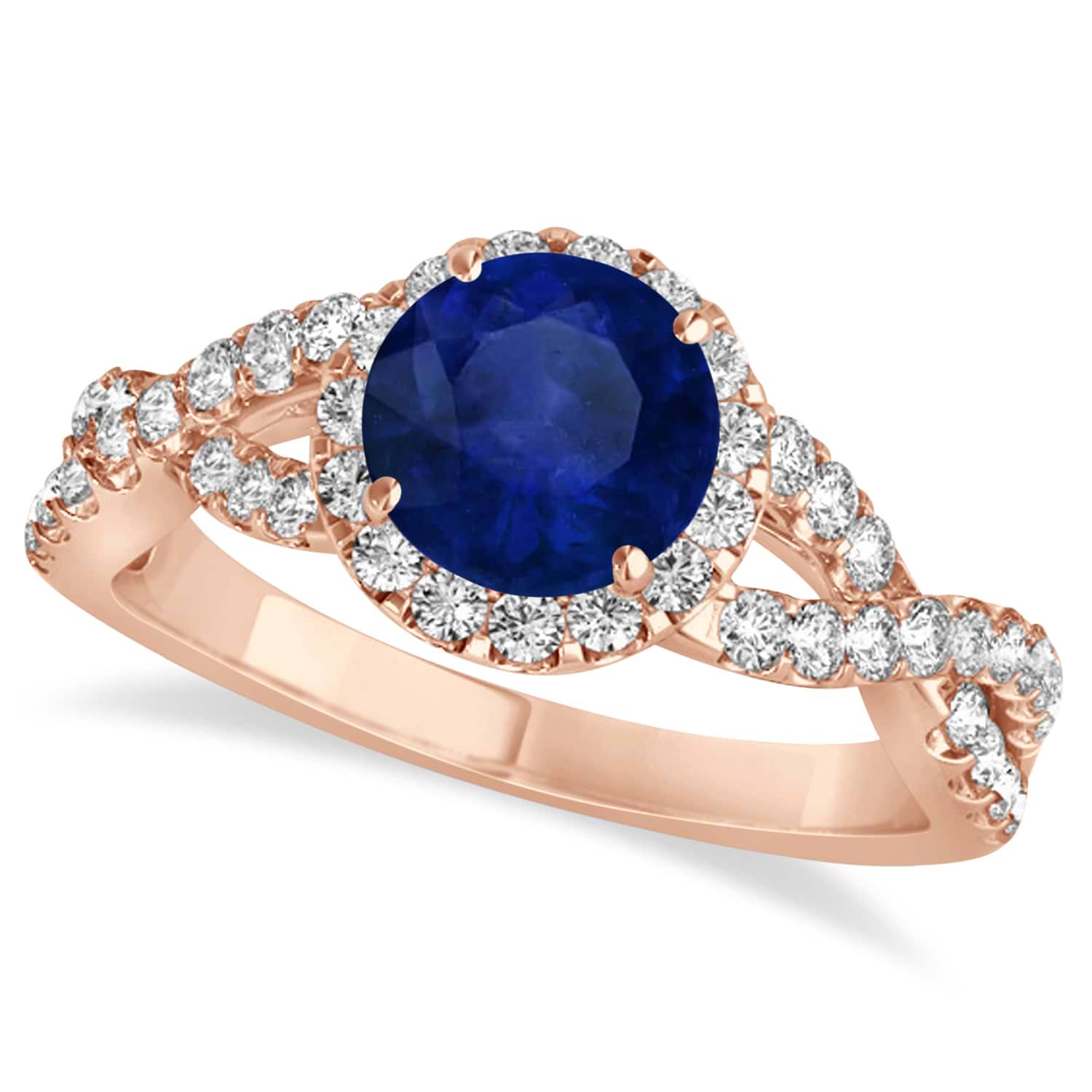 Blue Sapphire & Diamond Twisted Engagement Ring 18k Rose Gold 1.55ct