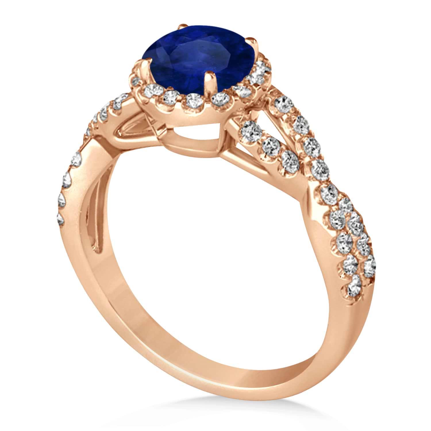 Blue Sapphire & Diamond Twisted Engagement Ring 18k Rose Gold 1.55ct