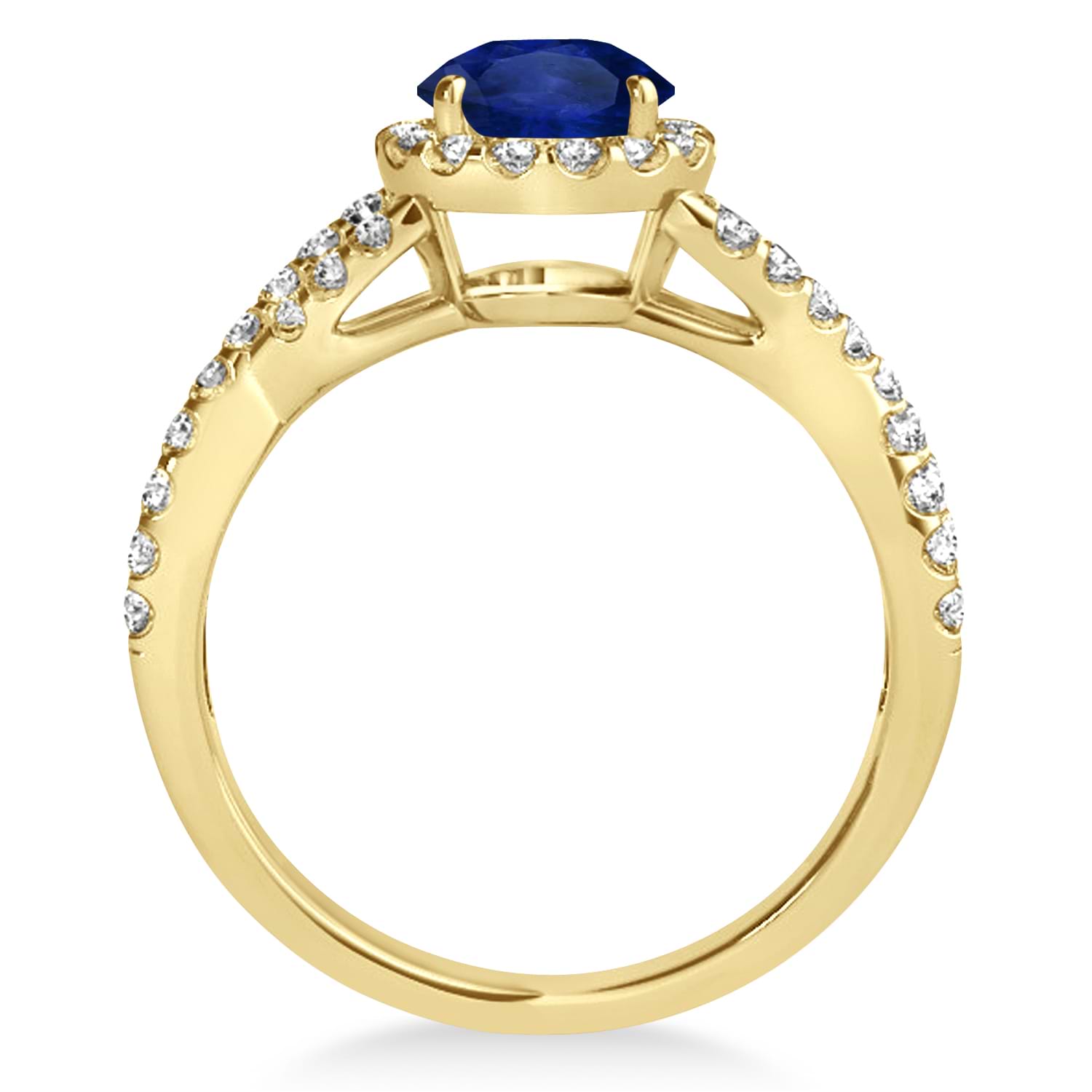 Blue Sapphire & Diamond Twisted Engagement Ring 18k Yellow Gold 1.55ct