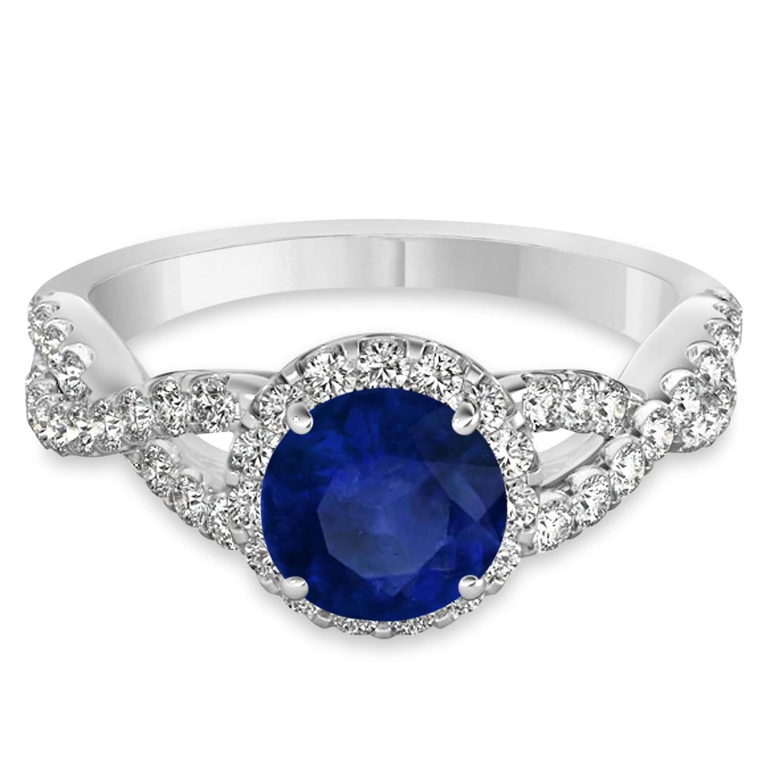 Blue Sapphire & Diamond Twisted Engagement Ring Palladium 1.55ct
