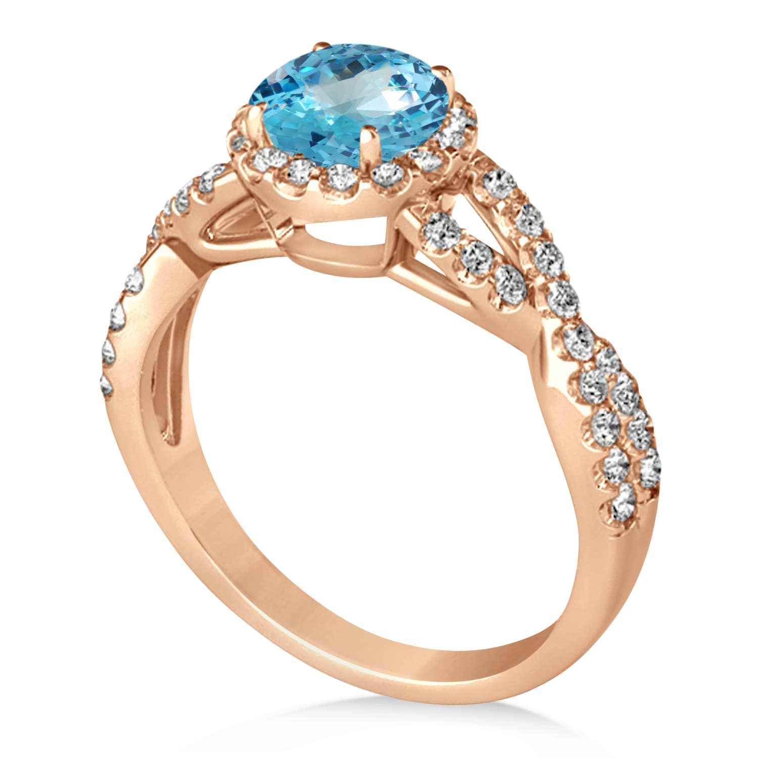 Blue Topaz & Diamond Twisted Engagement Ring 14k Rose Gold 1.50ct