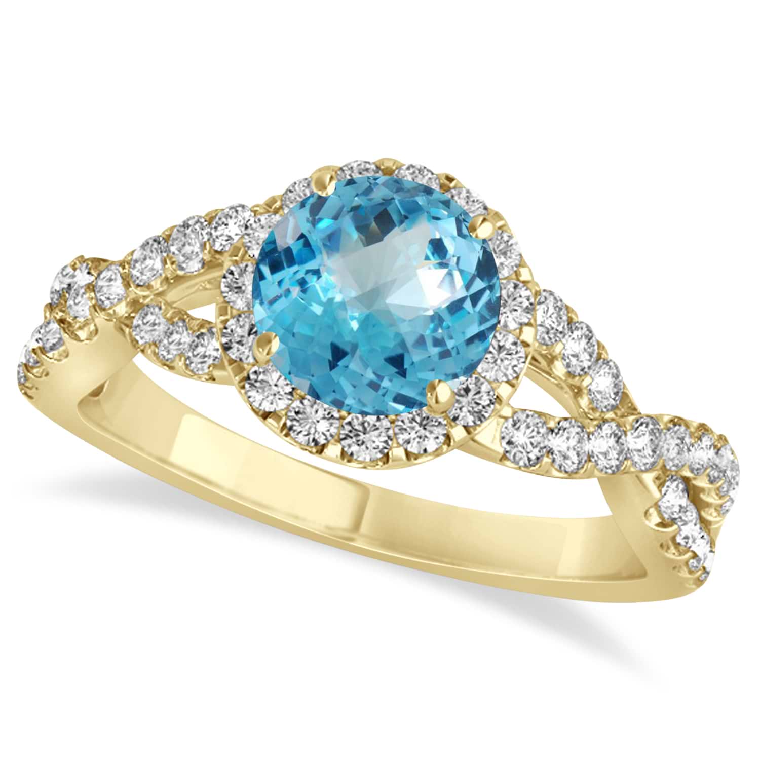 Blue Topaz & Diamond Twisted Engagement Ring 14k Yellow Gold 1.50ct