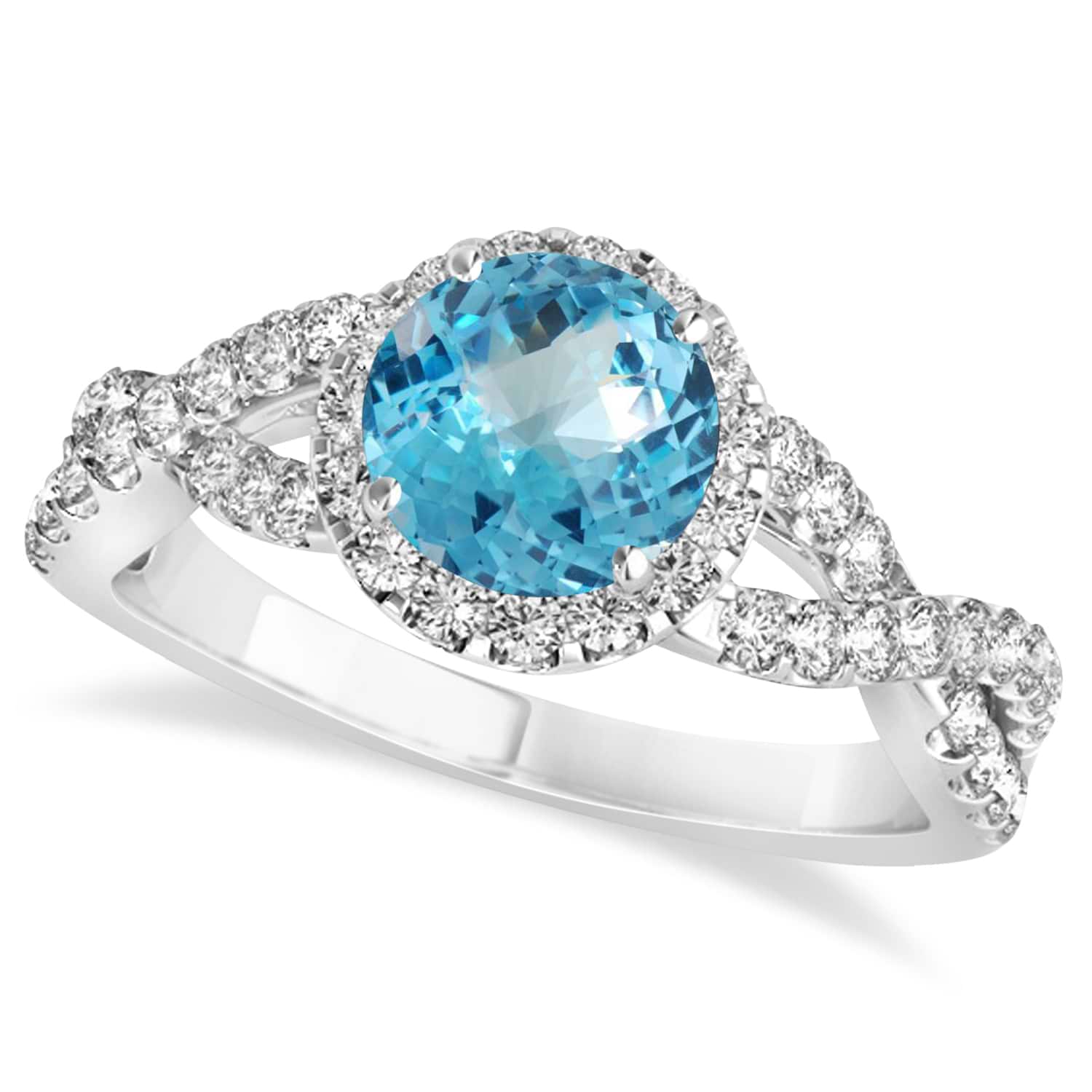 Blue Topaz & Diamond Twisted Engagement Ring 18k White Gold 1.50ct