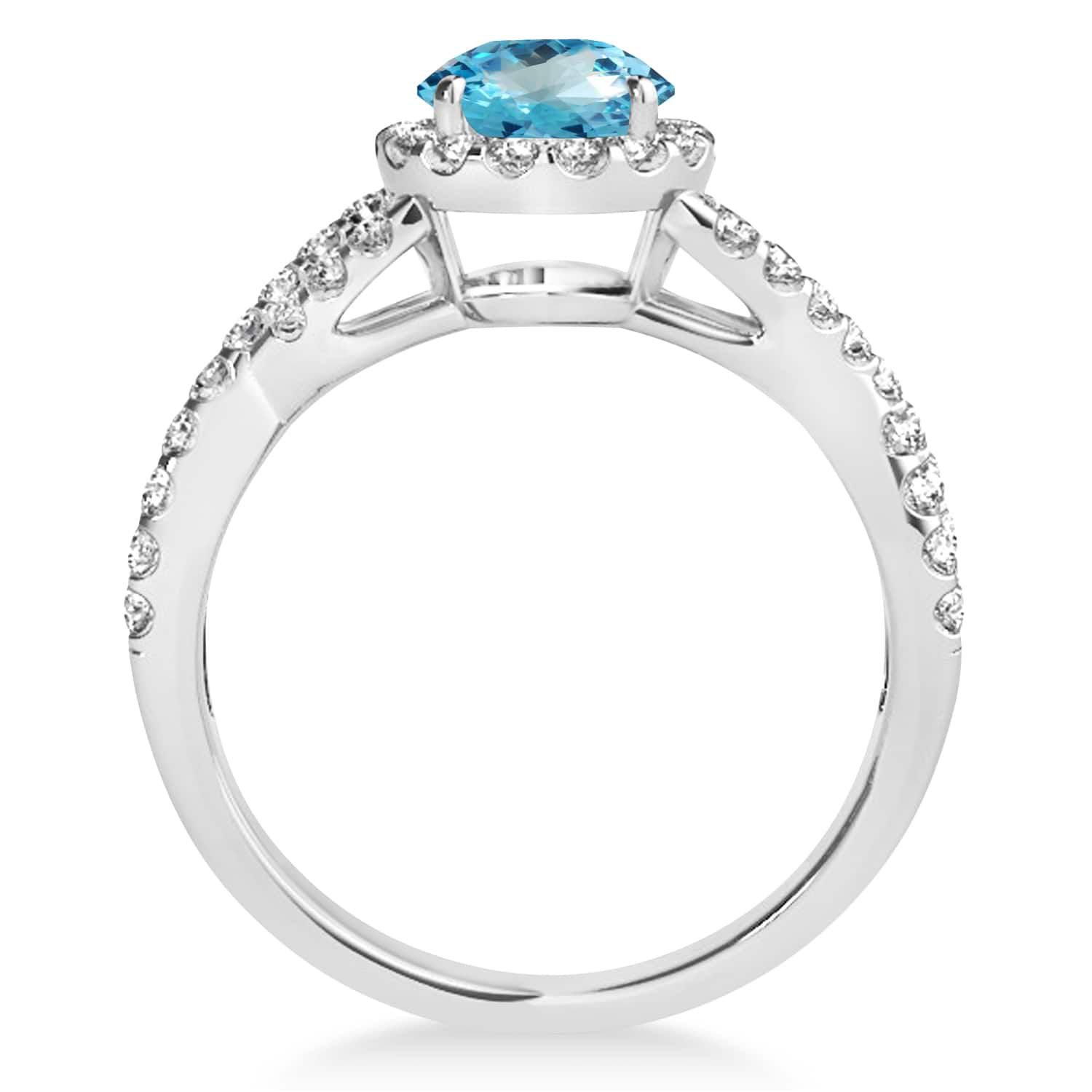 Blue Topaz & Diamond Twisted Engagement Ring 18k White Gold 1.50ct