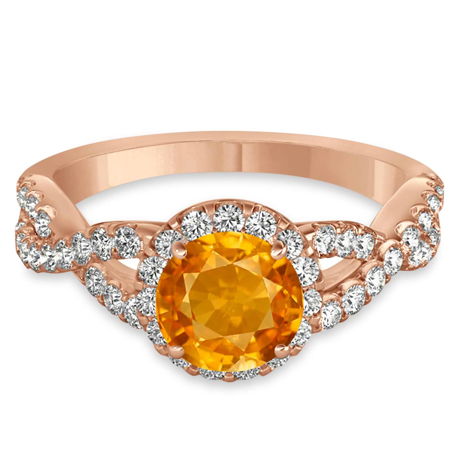 Citrine & Diamond Twisted Engagement Ring 14k Rose Gold 1.20ct