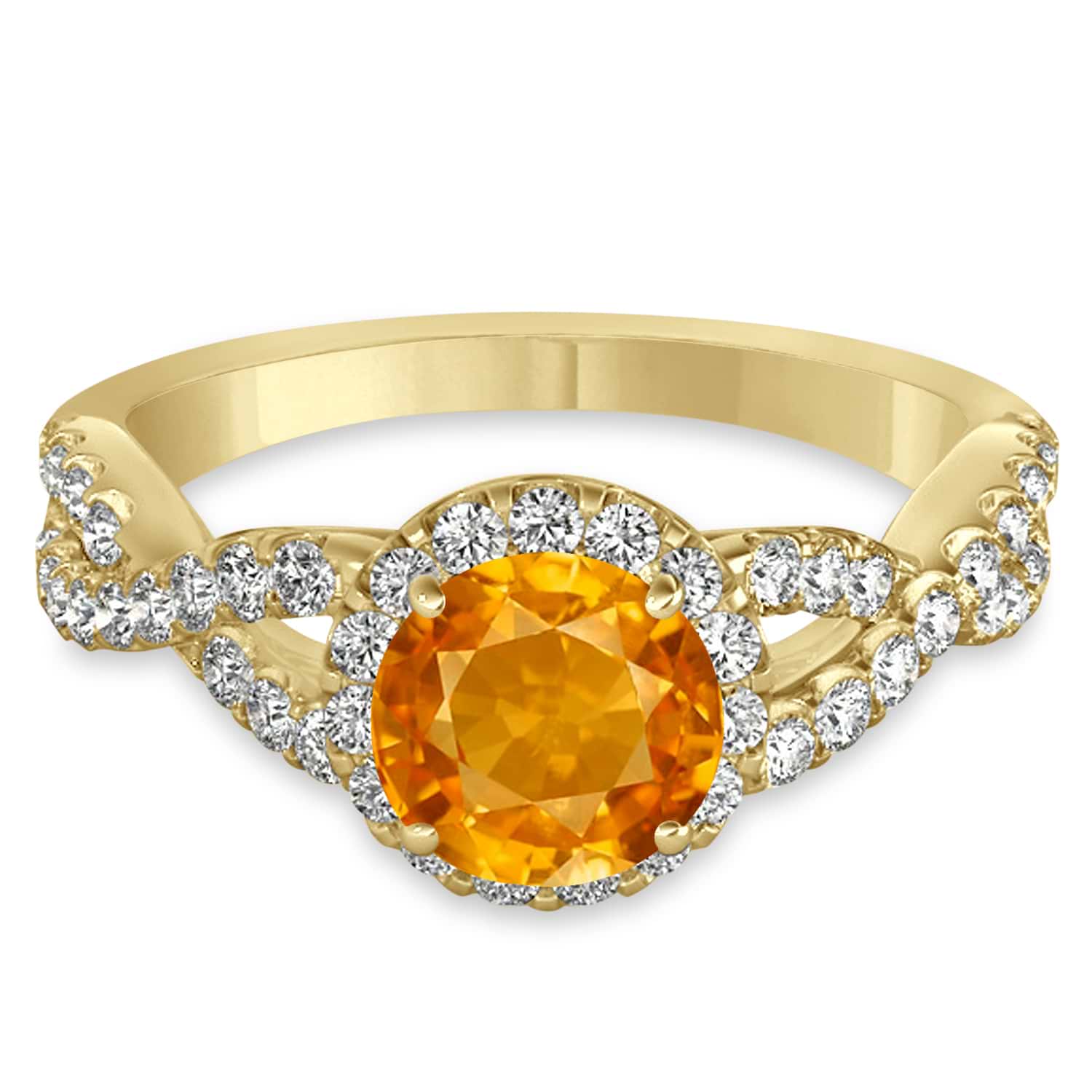 Citrine & Diamond Twisted Engagement Ring 14k Yellow Gold 1.20ct