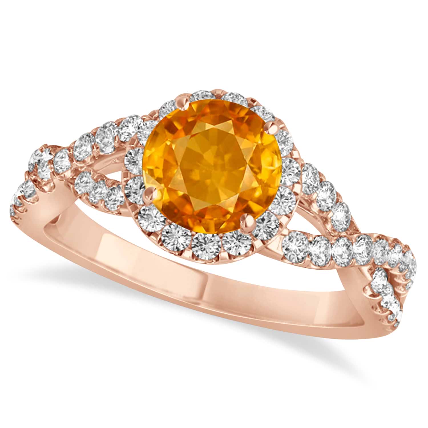 Citrine & Diamond Twisted Engagement Ring 18k Rose Gold 1.20ct