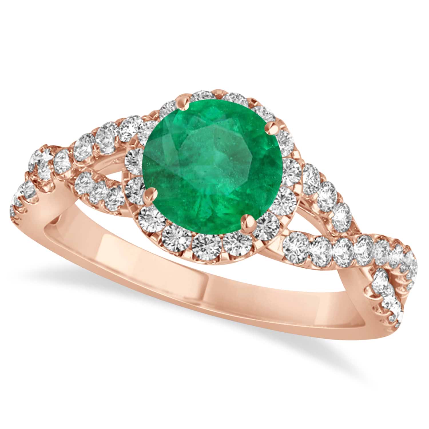 Emerald & Diamond Twisted Engagement Ring 14k Rose Gold 1.30ct