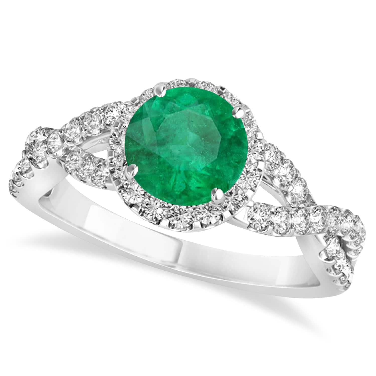 Emerald & Diamond Twisted Engagement Ring 14k White Gold 1.30ct