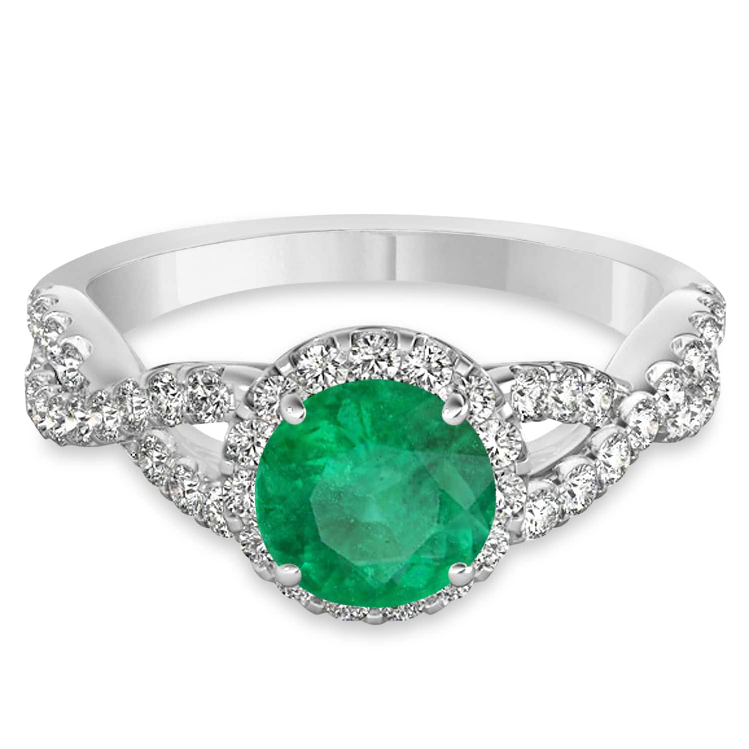Emerald & Diamond Twisted Engagement Ring 14k White Gold 1.30ct