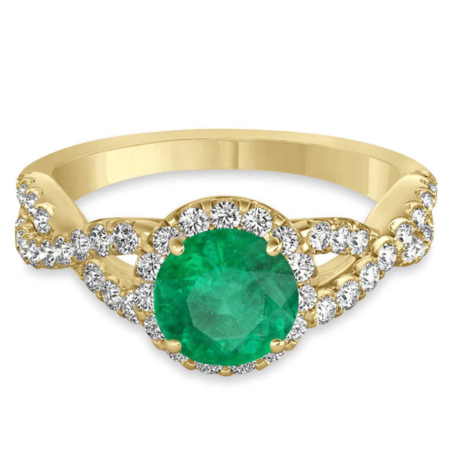 Emerald & Diamond Twisted Engagement Ring 14k Yellow Gold 1.30ct