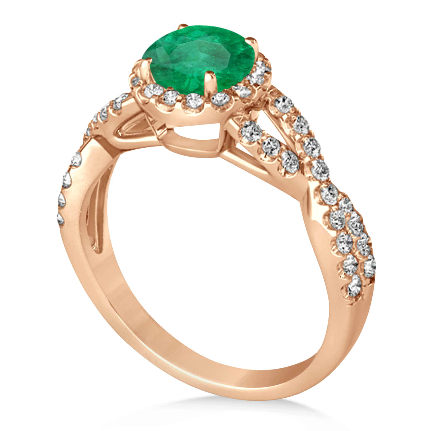 Emerald & Diamond Twisted Engagement Ring 18k Rose Gold 1.30ct
