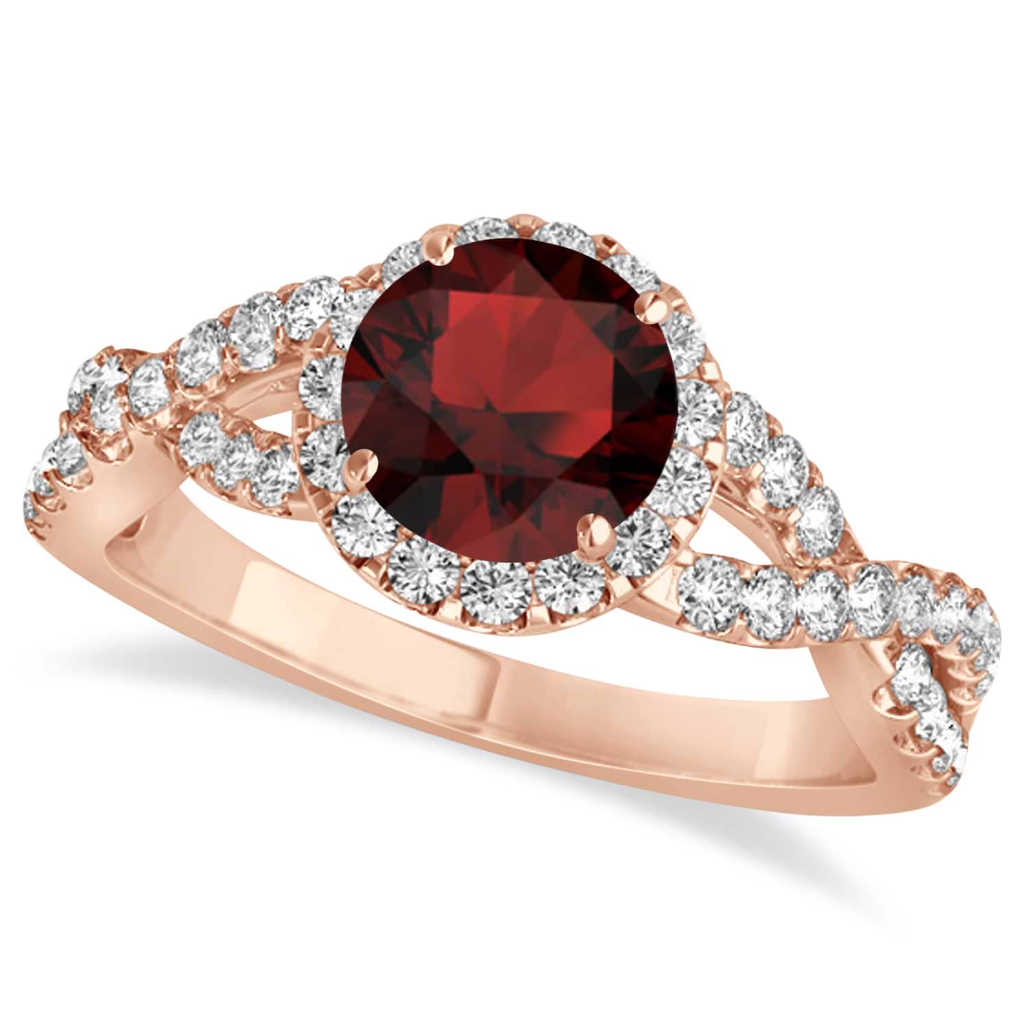 Garnet & Diamond Twisted Engagement Ring 14k Rose Gold 1.50ct