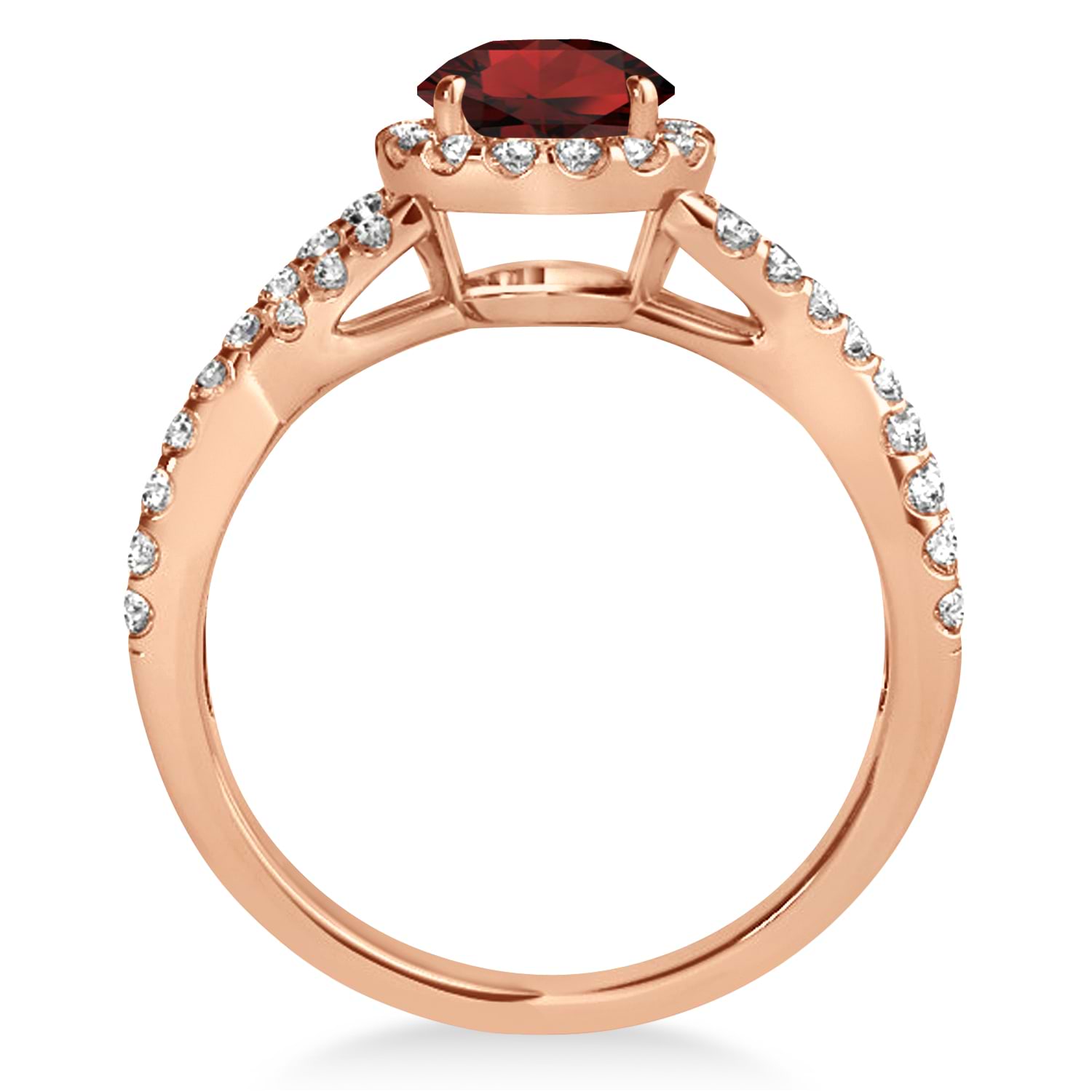 Garnet & Diamond Twisted Engagement Ring 14k Rose Gold 1.50ct